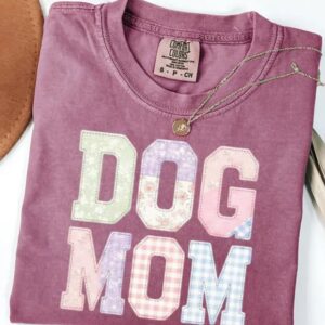 Dog Mom Shirt – Retro Patchwork Style Dog Lover Tee