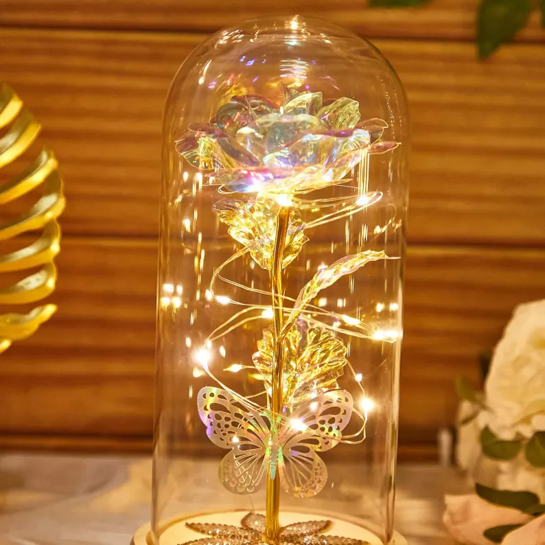 Personalized Galaxy Rose in Glass Dome with LED Light – Eternal Rose Gift - Image 2