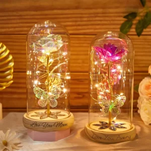 Personalized Galaxy Rose in Glass Dome with LED Light – Eternal Rose Gift
