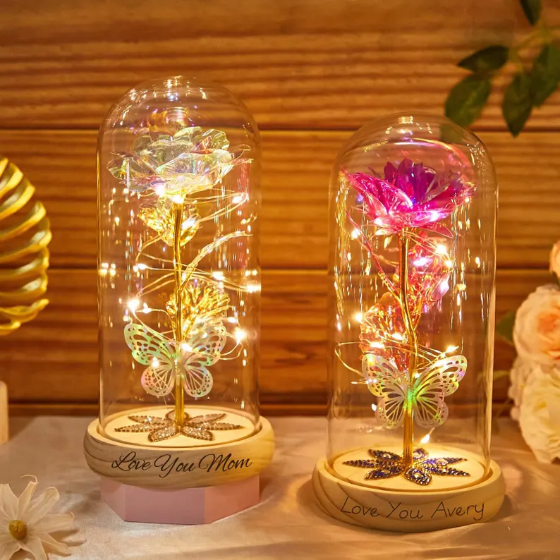 Personalized Galaxy Rose in Glass Dome with LED Light – Eternal Rose Gift