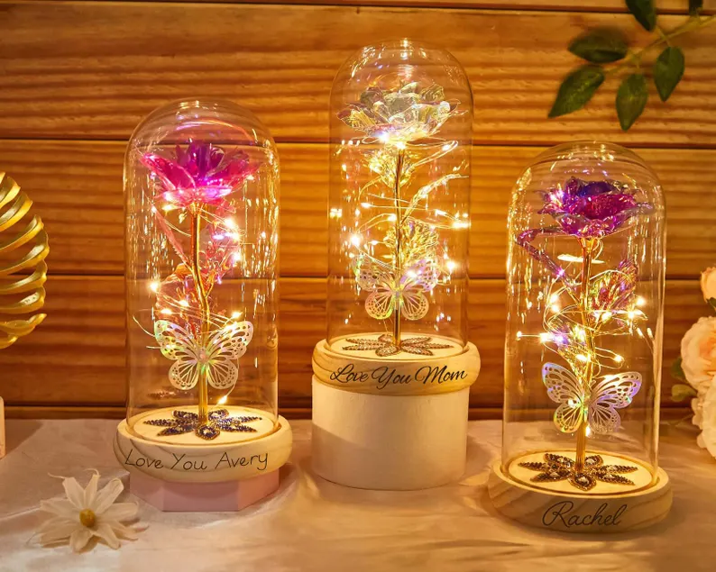 Galaxy Rose in Glass Dome with LED Light